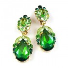 Iris Earrings Clips-on ~ Peridot Green Emerald