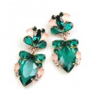 Floralie Earrings Pierced ~ Emerald with Old Rose