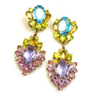 Aztec Sun Earrings Pierced ~ Aqua Yellow Violet