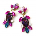 Iris Grande Clips Earrings ~ Extra Violet with Fuchsia and Aqua*