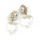Hearts ~ Clear Crystal Dangling Valentine Earrings Pierced
