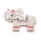Indian Elephant Brooch ~ Clear Crystal with Red