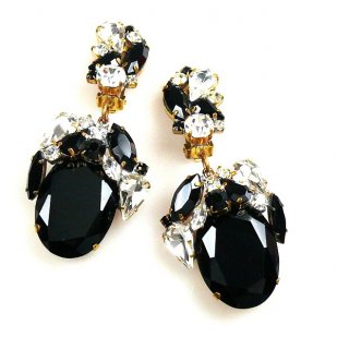 Fiore Clips Earrings ~ Black Ovals