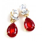 Effervescence Earrings with Clips ~ Red Clear