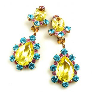 Heritage of History Earrings Clips ~ Yellow Multicolor