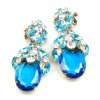 Extra Elipse Earrings Long Clips ~ Aqua with Clear Crystal