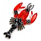 Lobster Brooch ~ Black and Hyacinth Red