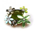 Elipse and Flowers Brooch ~ Olive Green