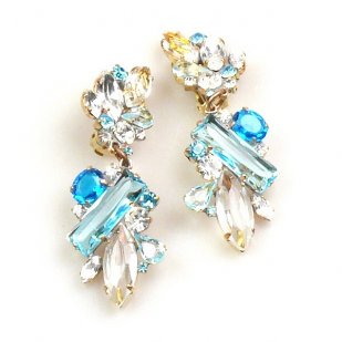 Touch the Sky Earrings Clips ~ Blue Aqua Clear Crystal