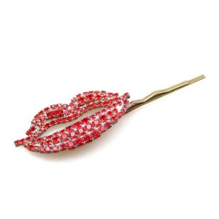 Lips Rhinestone Hairpin ~ Red