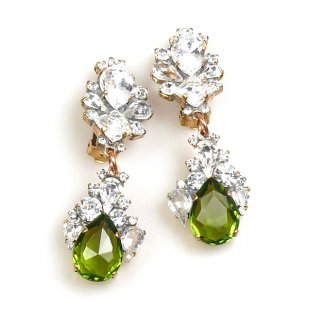 Timeless Clips on Earrings ~ Crystal with Olive Green