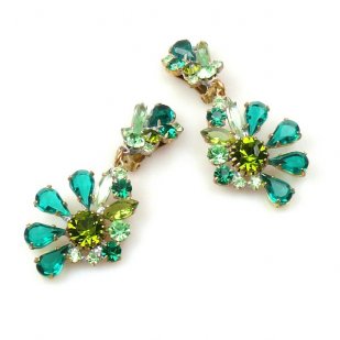 Power of Flowers ~ Earrings with Clips ~ Emerald Olive Green