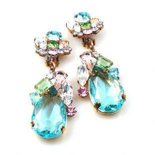 Fountain Clips-on Earrings ~ Pastel Tones with Aqua