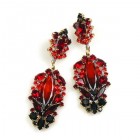 Iris Long Earrings Clips ~ Navette Red and Black