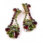 Walla Walla Earrings Clips ~ Olive Green with Red