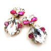 Floralie Earrings II Clips ~ Clear Crystal with Pink*