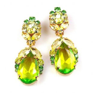 Iris Earrings Clips-on ~ Melon Green Yellow