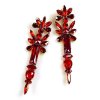 Baguette Long Earrings Pierced ~ Ruby Red