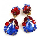 Iris Earrings Clips-on ~ Silver Blue Red