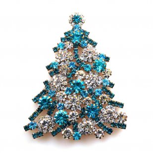 Xmas Tree Brooch #08 ~ Clear Aqua*