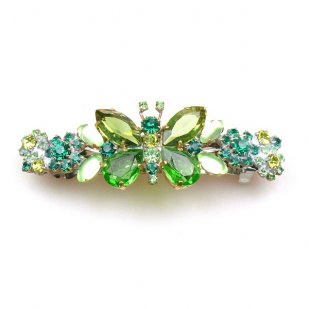 Barrette Hairclip with Butterfly ~ Wide ~ Green
