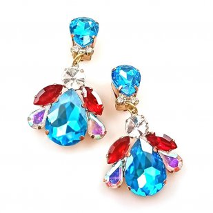 Beaute Earrings Clips ~ Aqua with Red*