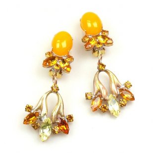 Tulip Earrings Clips ~ Opaque Orange with Topaz