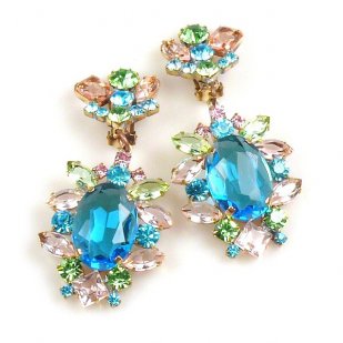 Sweet Temptation Earrings Clips ~ Aqua with Pastel Colors