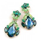 Iris Earrings Clips-on ~ Silver Emerald