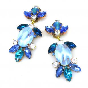 Iris Grande Clips Earrings ~ Extra Sky Blue and Aqua*