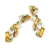 Ffion Earrings Clips-on ~ Topaz Green and Clear Crystal