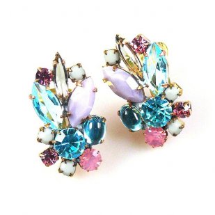 Empress Earrings Clips ~ Violet Aqua Tones