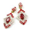 Pompe Earrings with Clips ~ Crystal with Red