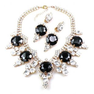 Taj Mahal Necklace Set with Earrings ~ Clear with Black