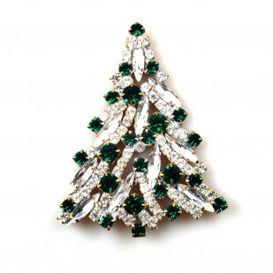 Navette Xmas Tree Brooch ~ Emerald Clear*