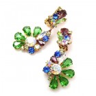Power of Flowers ~ Earrings with Clips ~ Blue Green