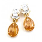 Effervescence Earrings with Clips ~ Amber Gold Clear