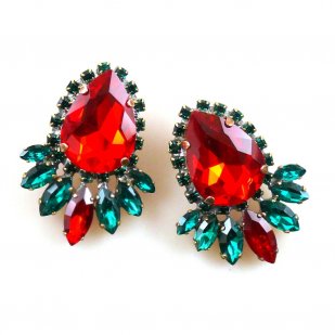 Paris Charm Earrings Pierced ~ Red Emerald*