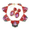Iris Necklace Set ~ Silver Fuchsia Red and Violet