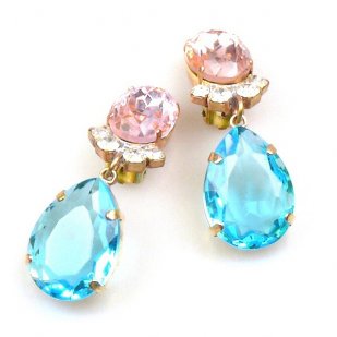 Effervescence Earrings with Clips ~ Aqua Pink