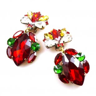 Floralie Earrings II Clips ~ Red Multicolor*