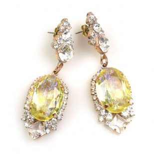 Ovals Earrings for Pierced Ears ~ Crystal Yellow Jonquil