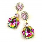Dramatic Earrings Pierced ~ Vitrail Green with Pink*