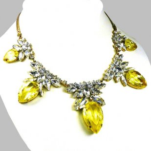 Camilla Necklace ~ Clear Crystal with Silver Yellow