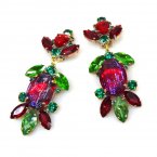 Iris Grande Clips Earrings ~ Extra Fuchsia with Red and Green*