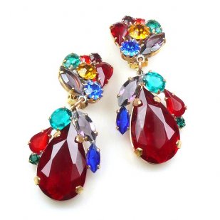 Fountain Clips-on Earrings ~ Fruit Cocktail with Red