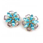 Crystal Blossom Earrings Clips ~ Aqua Amethyst