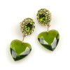 Hearts ~ Olive Dangling Valentine Earrings for Pierced Ears