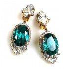 Ovals Clips-on Earrings ~ Crystal Silver Emerald