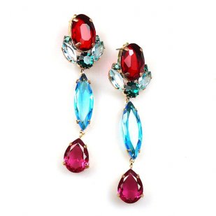 Marina Pierced Earrings ~ Red Aqua Fuchsia